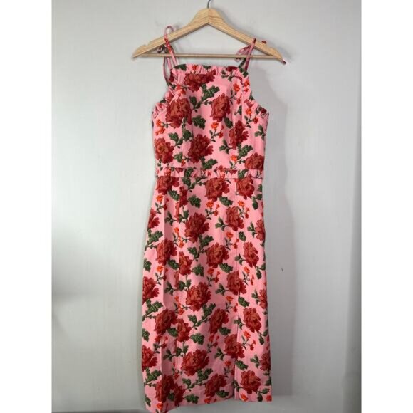 NEW Anthropologie Ruffled Peplum Floral Halter Slit Midi Dress Red Size: Small - Picture 2 of 8